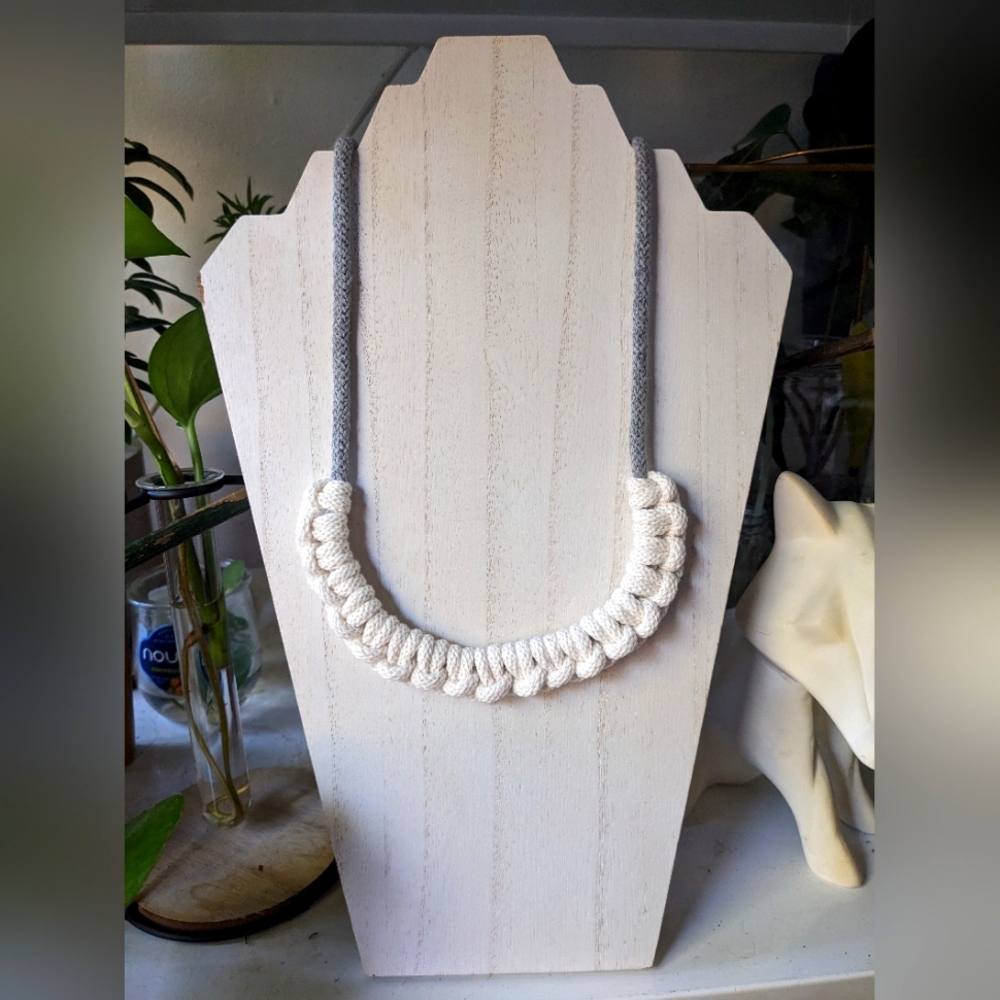 Macrame Necklace - lark's head grey & cream - handmade!